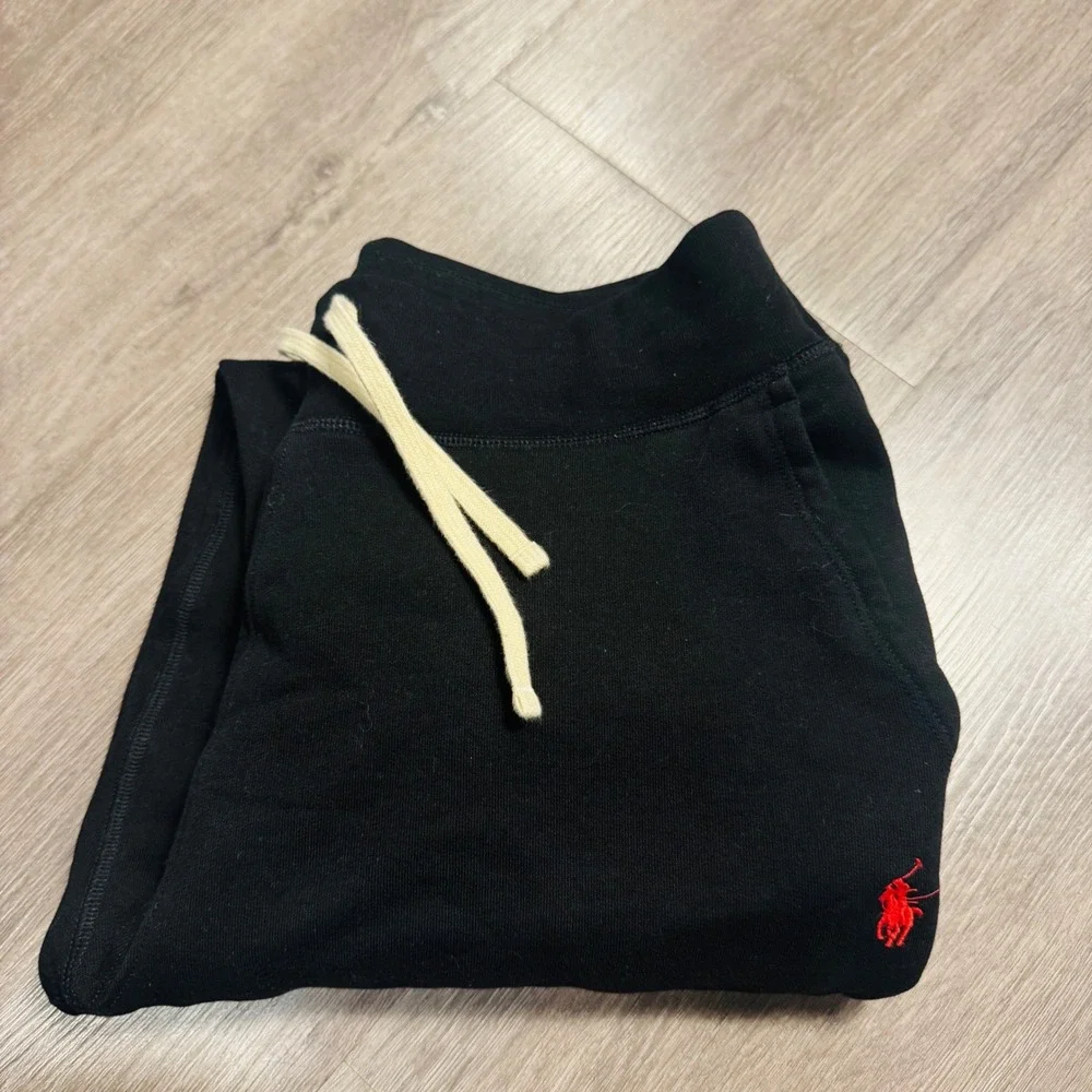 Polo Ralph Lauren Mens Jogger Sweatpants Black Red Pony Logo Size Large